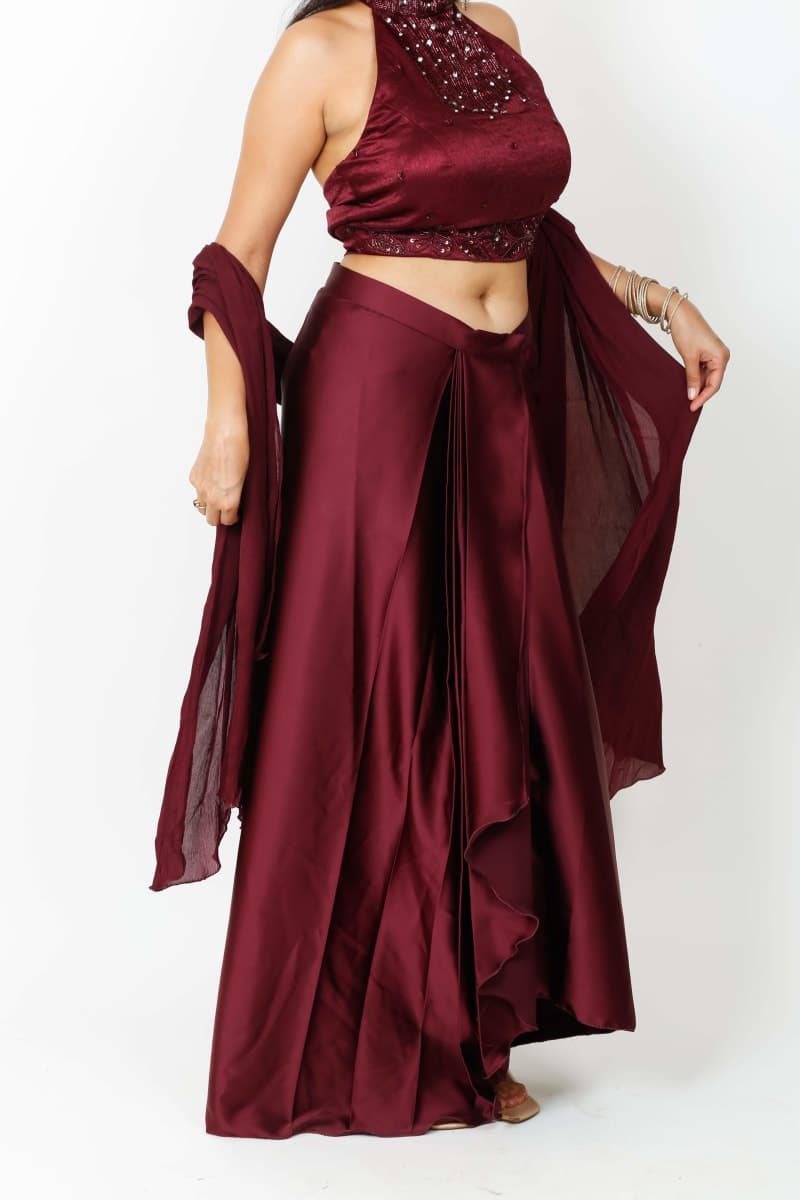 Whimsical Wine Embroidered Drape Skirt Set thumbnail 5
