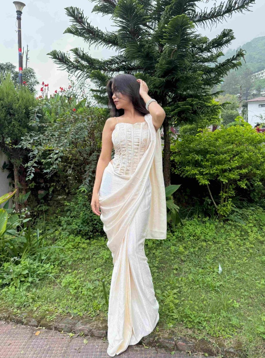 Ethereal Ivory Corset Saree Set thumbnail 1
