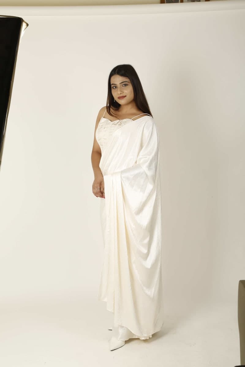 Ethereal Ivory Corset Saree Set thumbnail 2