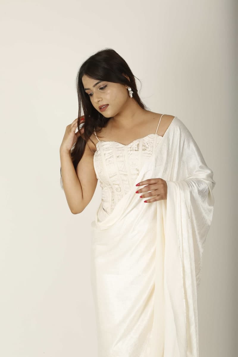 Ethereal Ivory Corset Saree Set thumbnail 3