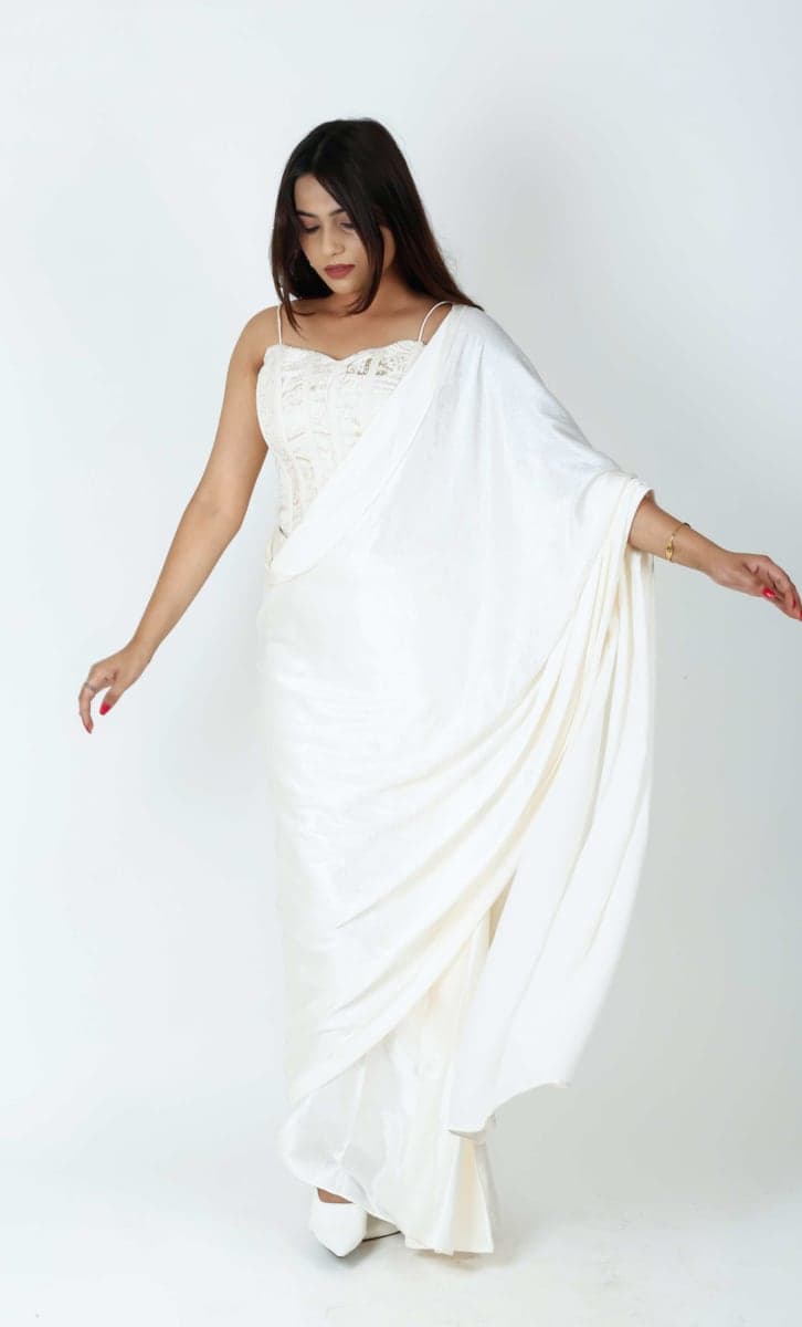Ethereal Ivory Corset Saree Set thumbnail 7