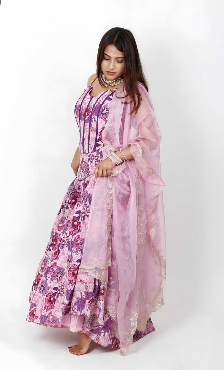 Lilac Bloom Corset Lehenga Set