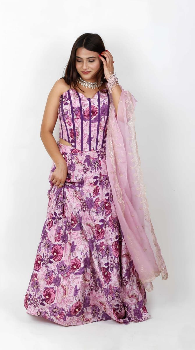 Lilac Bloom Corset Lehenga Set thumbnail 2