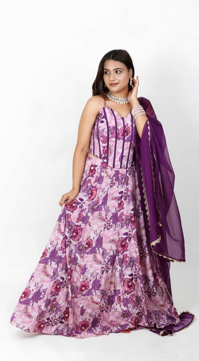 Lilac Bloom Corset Lehenga Set thumbnail 3