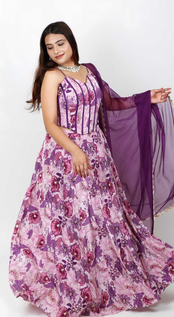 Lilac Bloom Corset Lehenga Set thumbnail 5