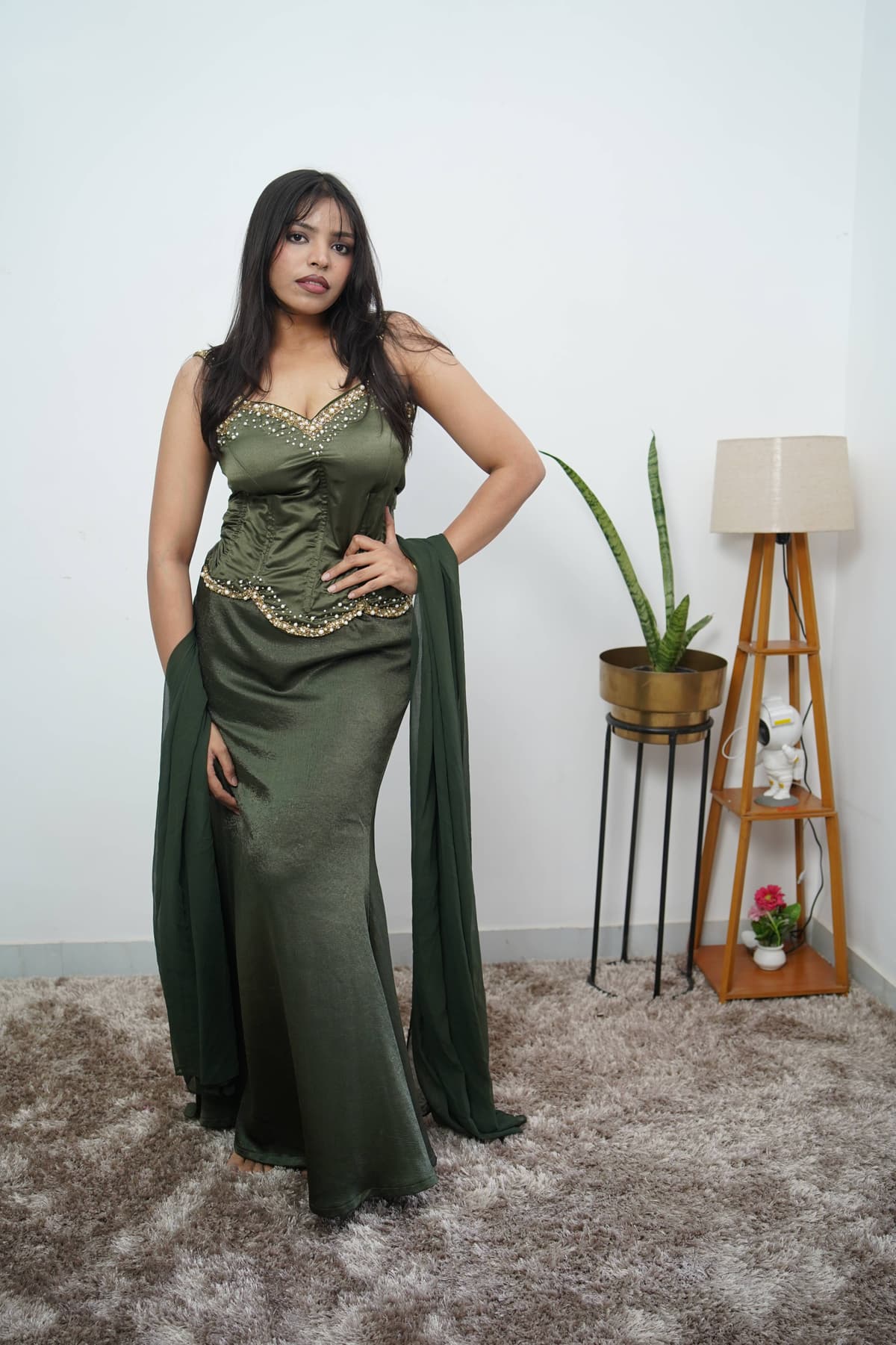 GREEN EMERALD CORSET SET