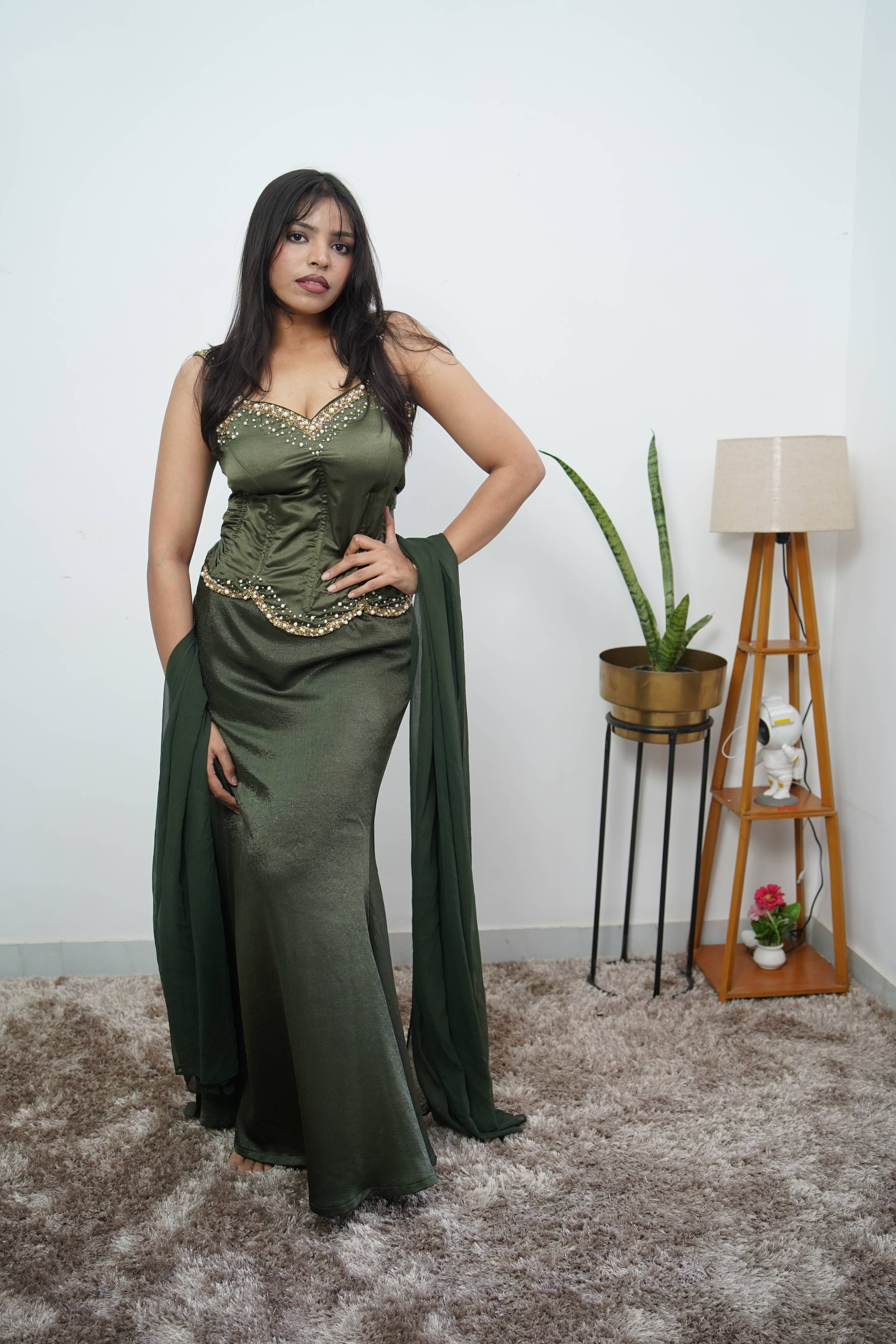 GREEN EMERALD CORSET SET